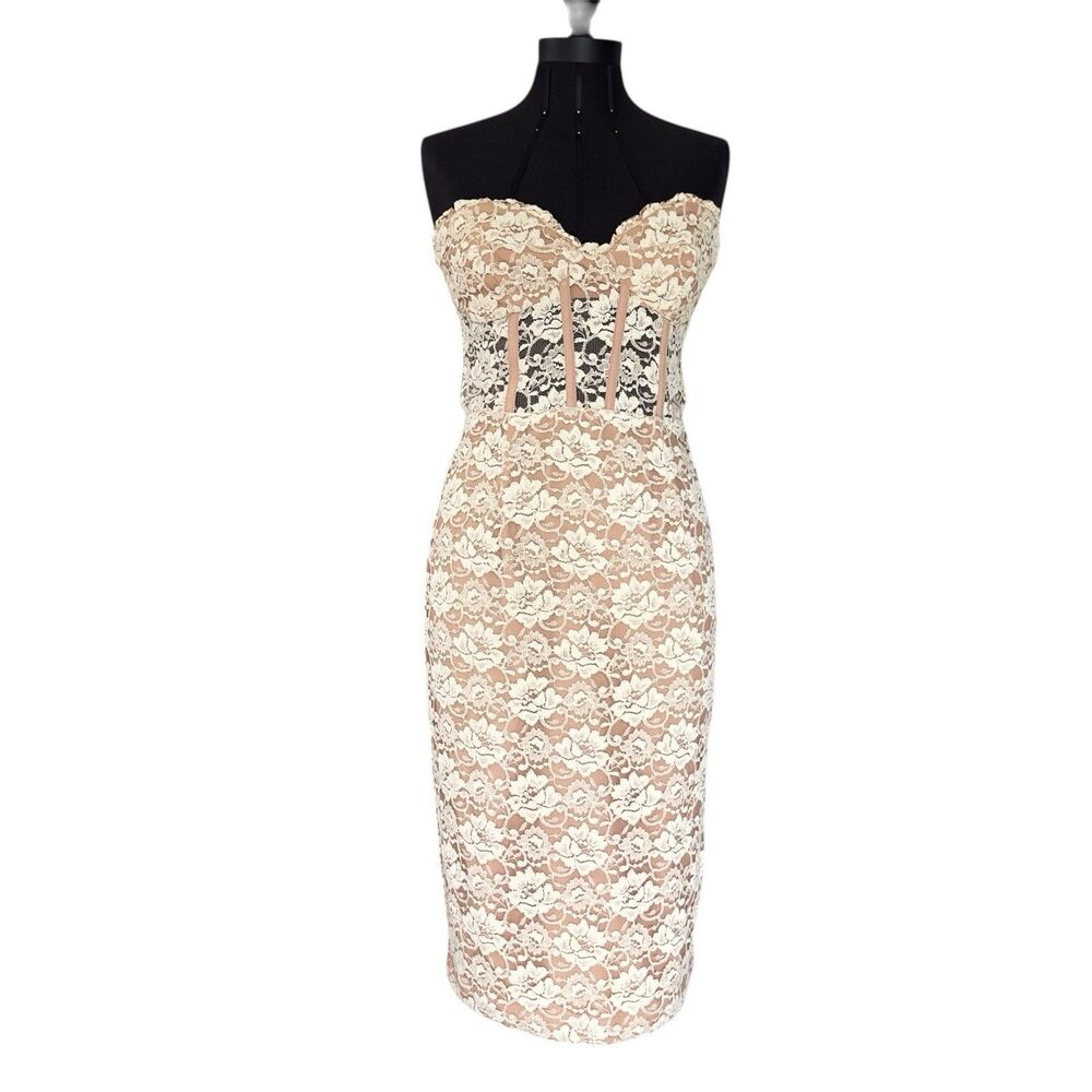 Bardot Lace Corset Dress in Soft Peach Size 6 NWT